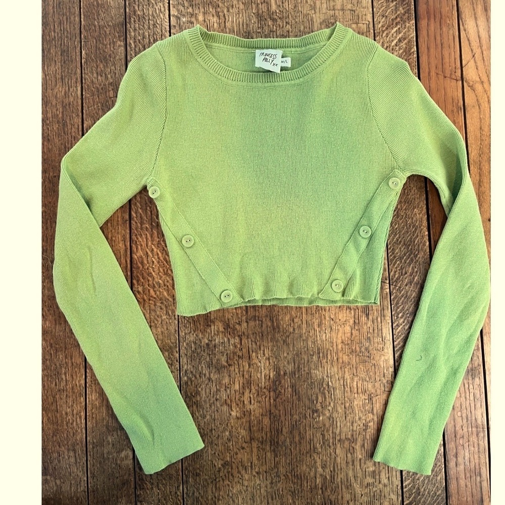 Princess‎ Polly Mia 100% cotton green cropped sweater M / L long sleeve buttons